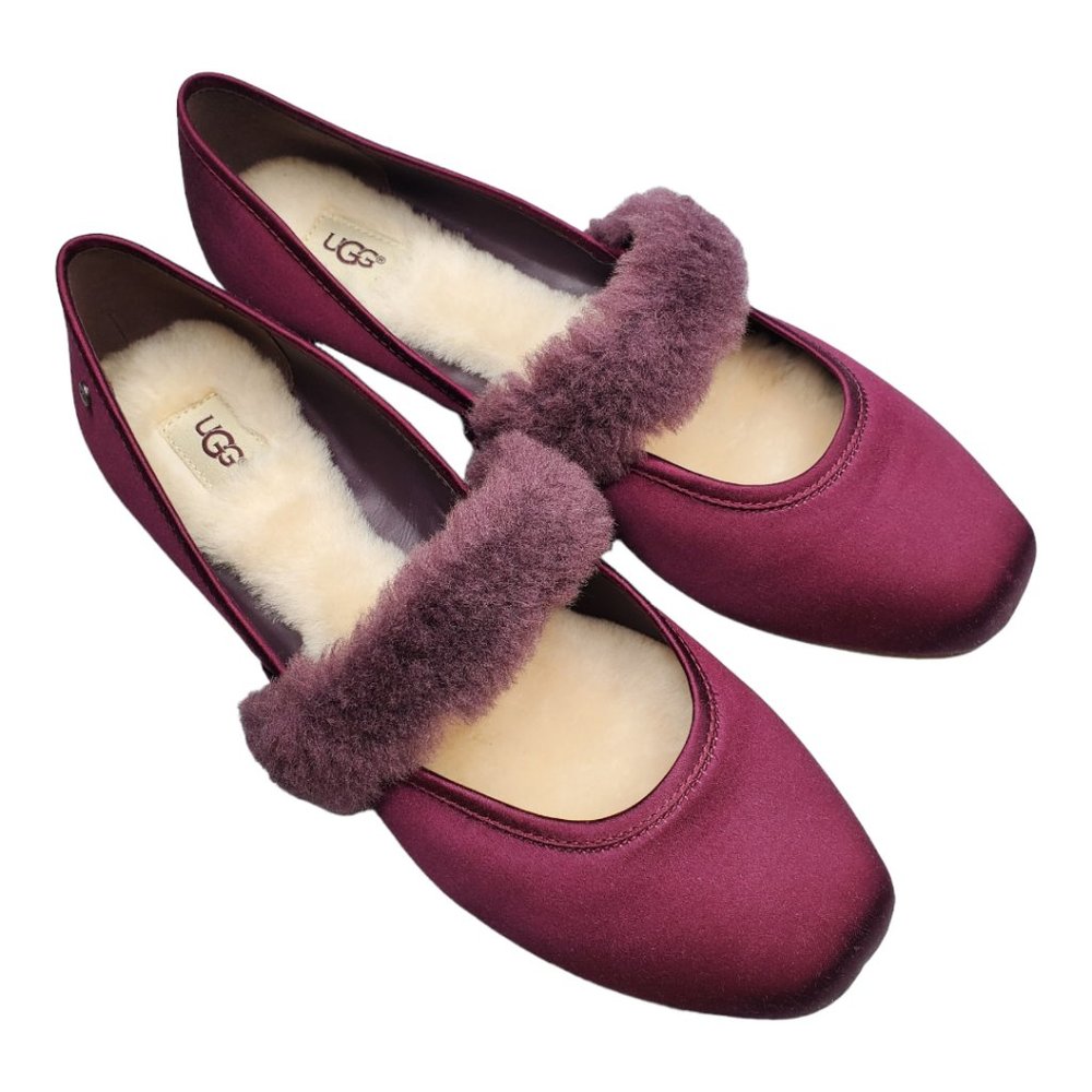 UGG Lena  Fluff  Ballet Flats Mary Jane Style in Burgundy Wine Color sz 9.5